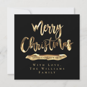Merry Christmas Happy New Year Elegant Black Gold Holiday Card