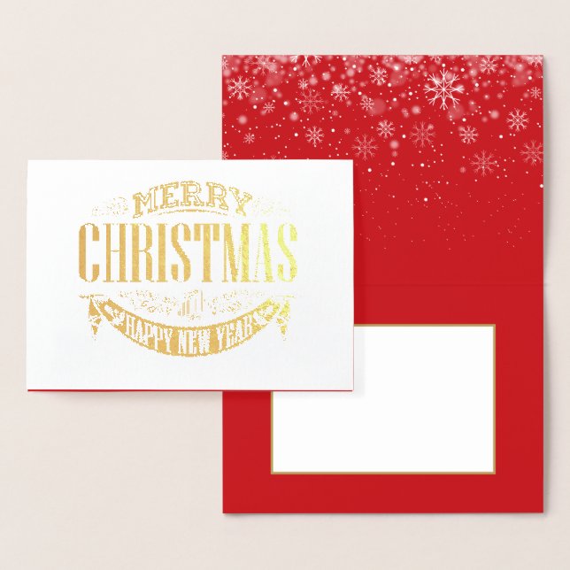 Merry Christmas Happy New Year Elegant Gold Foil Card (Display)
