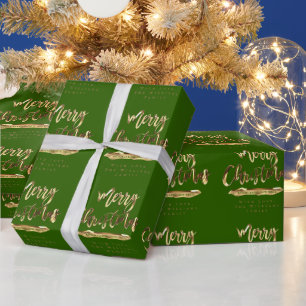 Merry Christmas Happy New Year Elegant Gold Green Wrapping Paper