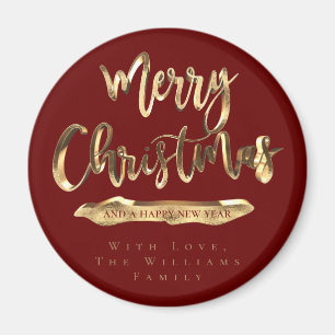 Merry Christmas Happy New Year Elegant Red Gold Magnet
