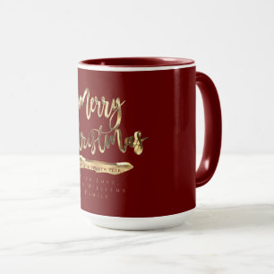 Merry Christmas Happy New Year Elegant Red Gold Mug