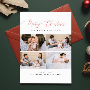 Merry Christmas & Happy New Year Family 4 Photo Holiday Card