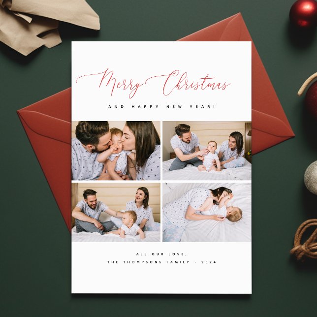 Merry Christmas & Happy New Year Family 4 Photo Holiday Card (Creator Uploaded)