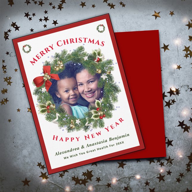 Merry Christmas Happy New Year Family Photo Custom Holiday Card (Merry Christmas Happy New Year Family Photo Custom Holiday Card great to send to family and friends.)