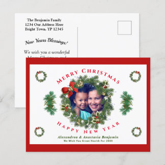 Merry Christmas Happy New Year Family Photo Custom Holiday Postcard