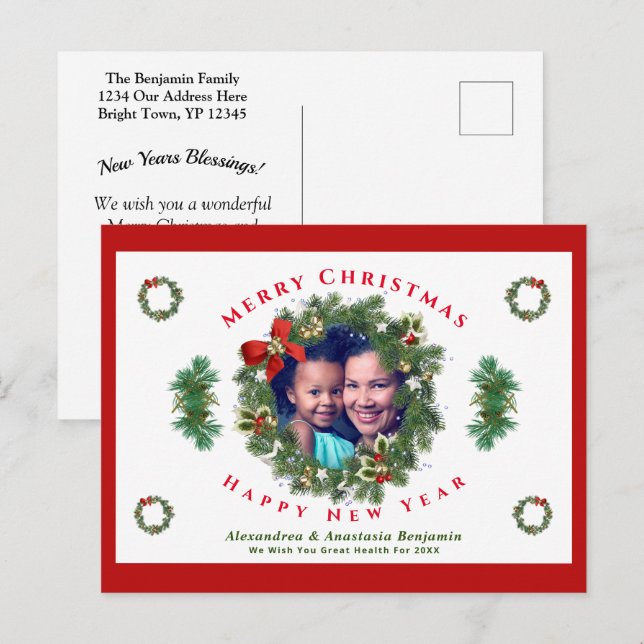Merry Christmas Happy New Year Family Photo Custom Holiday Postcard (Front/Back)