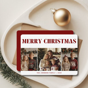 Merry Christmas & Happy New Year Family Photo Red Holiday Card