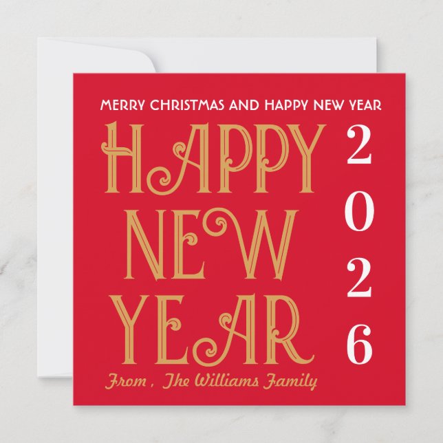 Merry Christmas &Happy New Year Flat Holiday Card (Front)