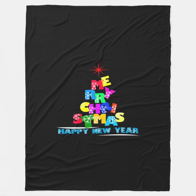Merry Christmas Happy New Year Fleece Blanket (Front)