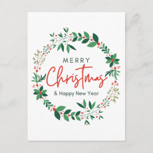 Merry Christmas & Happy New Year Floral Poster Postcard