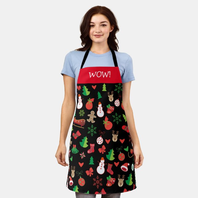 Merry Christmas & Happy New Year! Fun XMAS Snow Apron (Worn)