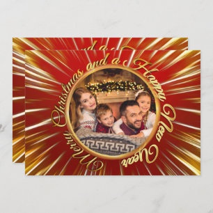 Merry Christmas Happy New Year Gold Circle Photo Holiday Card