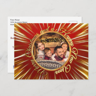 Merry Christmas Happy New Year Gold Circle Photo Postcard