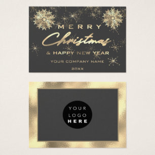 Merry Christmas Happy New Year Gold Grey Card Logo