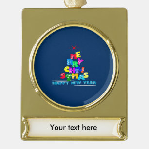 Merry Christmas Happy New Year Gold Plated Banner Ornament