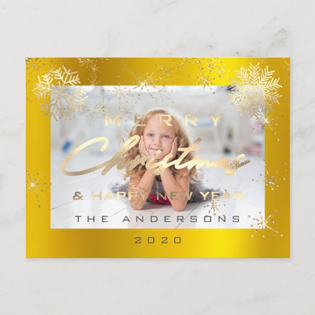 Merry Christmas Happy New Year Gold Snow  Photo Postcard (Front)
