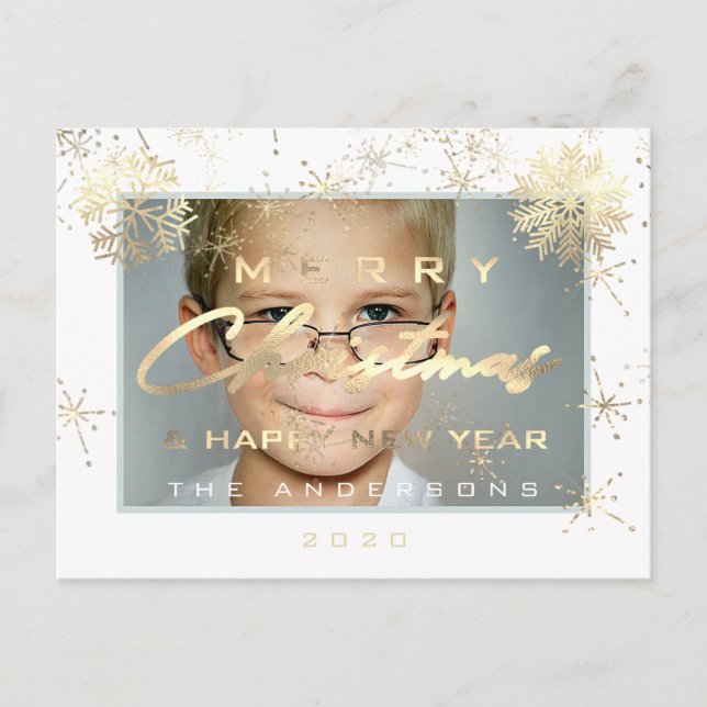 Merry Christmas Happy New Year Gold Snow Photo VIP Postcard (Front)