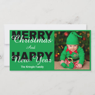 Merry Christmas & Happy New Year Green Photo Card