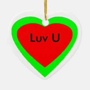 Merry Christmas Happy New Year Heart I Luv U Ceramic Tree Decoration