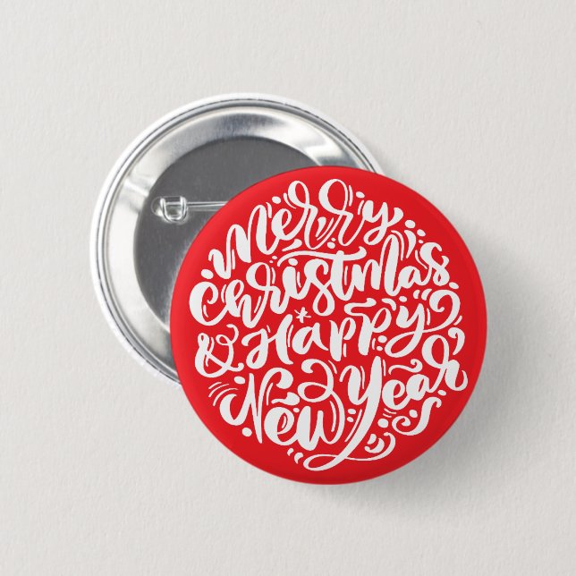 Merry Christmas & Happy New Year Holiday Button (Front & Back)