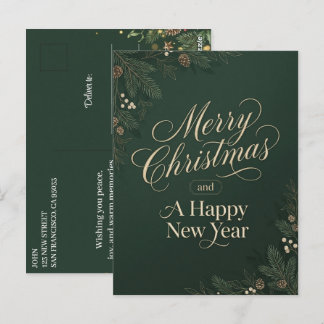 Merry Christmas Happy New Year Holiday Green Postcard
