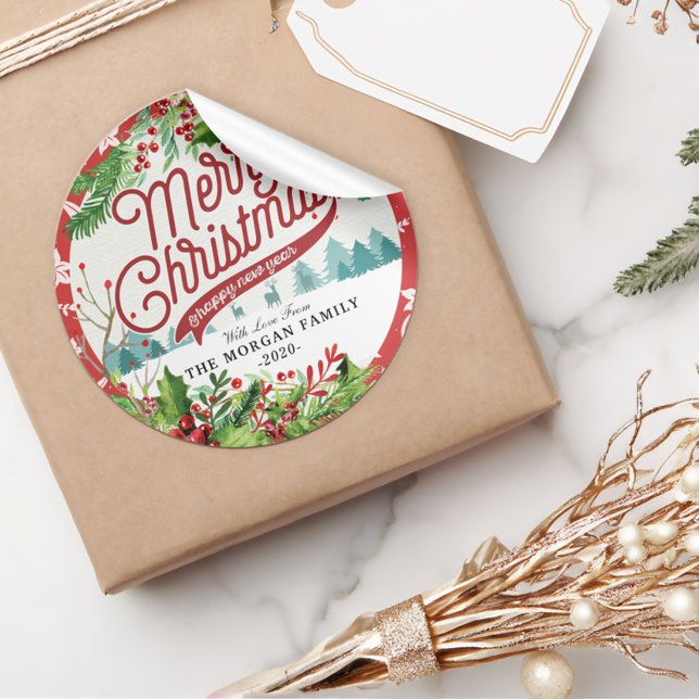 Merry Christmas & Happy New Year Holiday Greetings Classic Round Sticker (Creator Uploaded)