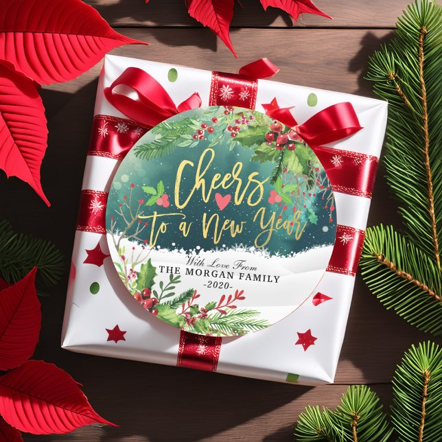 Merry Christmas & Happy New Year Holiday Greetings Classic Round Sticker (Creator Uploaded)