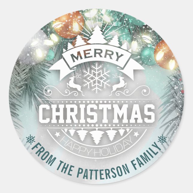 Merry Christmas & Happy New Year Holiday Greetings Classic Round Sticker (Front)