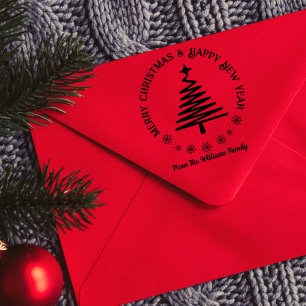 Merry Christmas & Happy New year holiday tree  Rubber Stamp