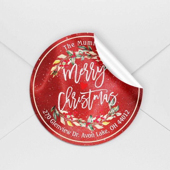 Merry Christmas & Happy New Year Holidays Address Classic Round Sticker (Creator Uploaded)