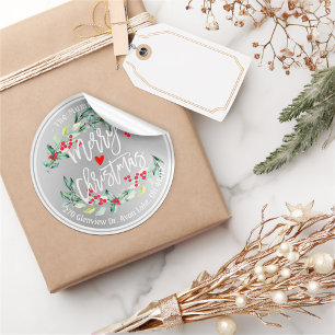 Merry Christmas & Happy New Year Holidays Address Classic Round Sticker