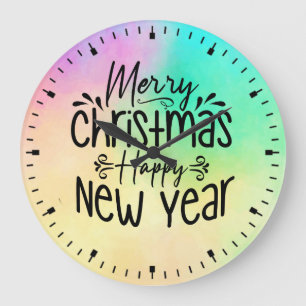 Merry Christmas Happy New Year Large Clock