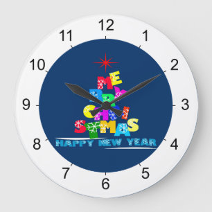 Merry Christmas Happy New Year Large Clock