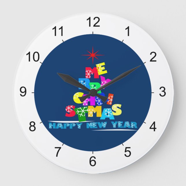 Merry Christmas Happy New Year Large Clock (Front)