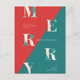 Merry Christmas & Happy New Year Modern Geometric Holiday Postcard