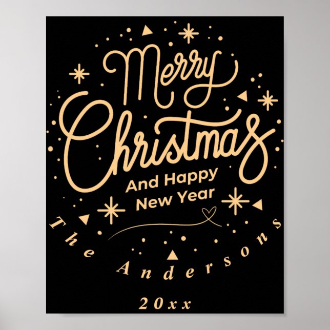 Merry Christmas Happy New Year Modern Green Gold T Poster (Front)