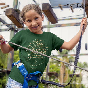 Merry Christmas Happy New Year Modern Green & Gold T-Shirt