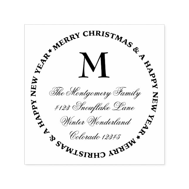 Merry Christmas Happy New Year Name & Address Self-inking Stamp (Design)