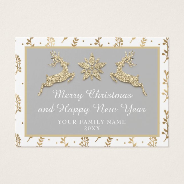 Merry Christmas Happy New Year Name Grey Gold (Front)