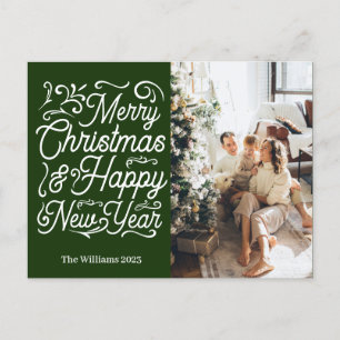 Merry Christmas & Happy New Year  One Photo  Green Holiday Postcard