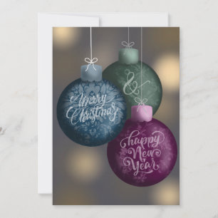 Merry Christmas & Happy New Year Ornaments Custom Holiday Card