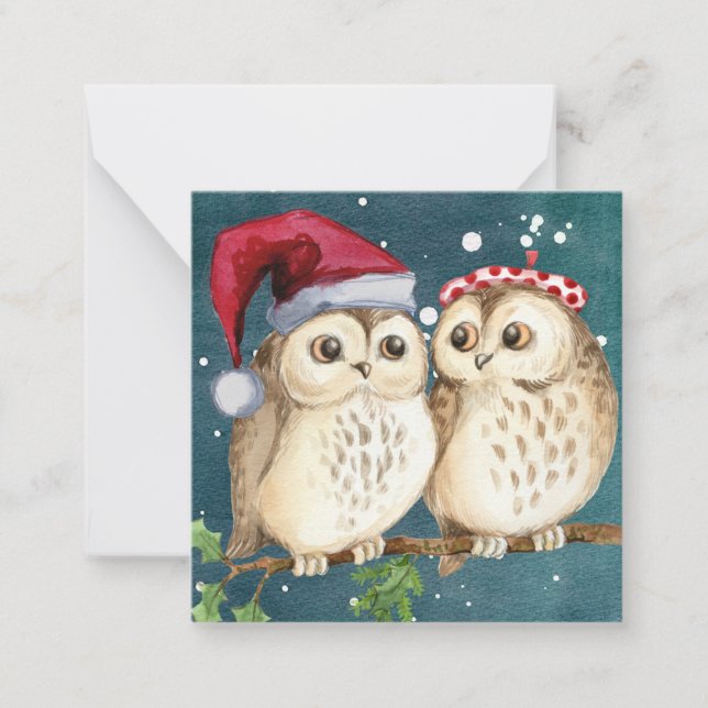 Merry Christmas/Happy New Year Owls Card (Front)