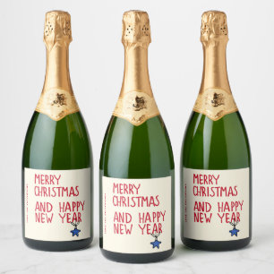 Merry Christmas Happy New Year Personalised Sparkling Wine Label