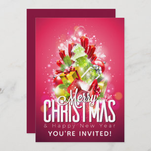 Merry Christmas Happy New Year Presents & Tree Invitation