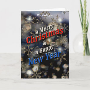 Merry Christmas Happy New Year Red Blue Silver Holiday Card