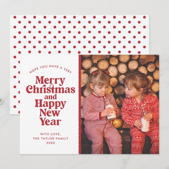 Merry Christmas & Happy New Year Red Photo Holiday Card (Front/Back)