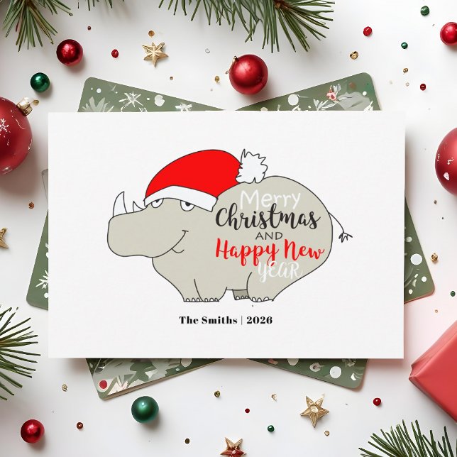 Merry Christmas Happy New Year Rhino Holiday Card (Creator Uploaded)