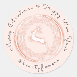 Merry Christmas Happy New Year Rose Reindeer Classic Round Sticker
