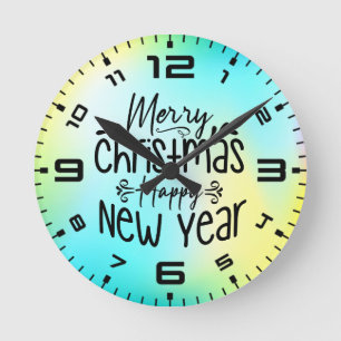 Merry Christmas Happy New Year Round Clock