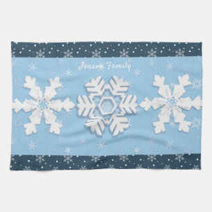Merry Christmas & Happy New Year Rustic Snow Tea Towel